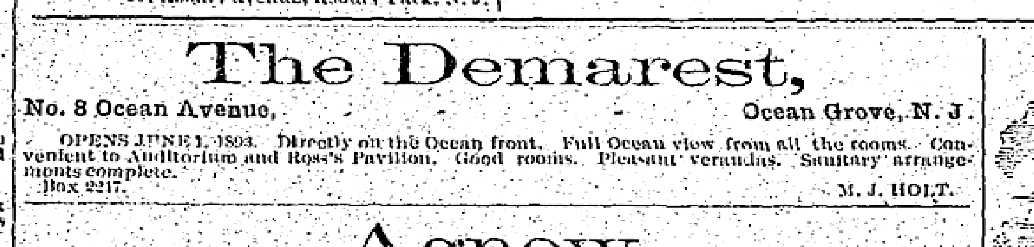 1893 newspaper advertisement for The Demarest hotel