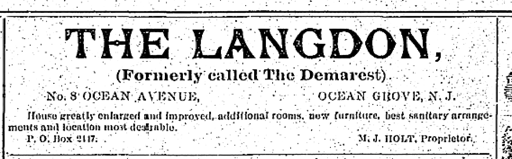 1895 newspaper advertisement for The Langdon hotel