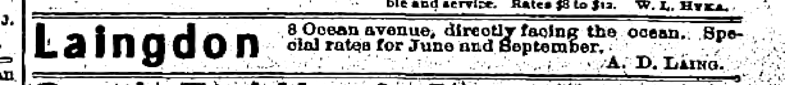 1916 first advertisement for The Laingdon under Annie Laing