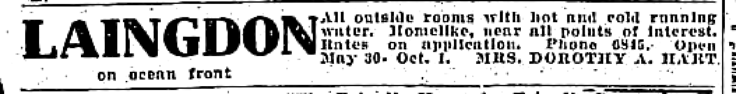 1941 newspaper advertisement for Laingdon Hotel under Dorothy Hart