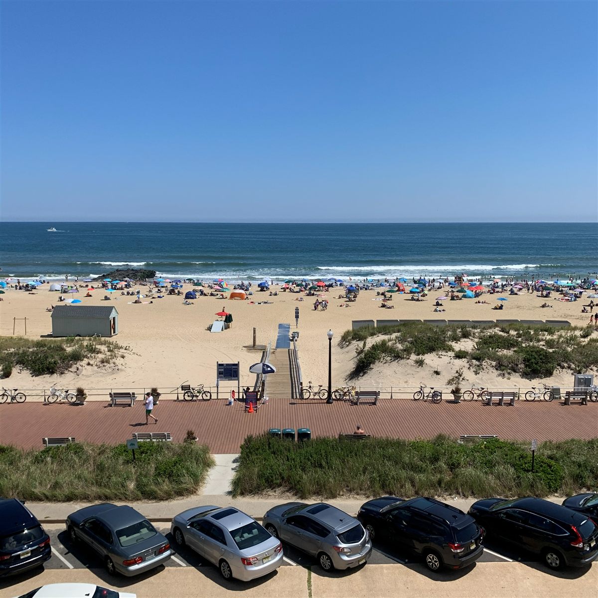 View of the Ocean Grove beach from a Laingdon Hotel balcony, near Asbury Park